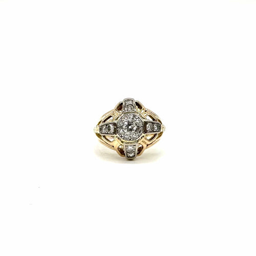 Bague 58 Bague dôme en or jaune 750 et platine, diamants 58 Facettes Z15B51716