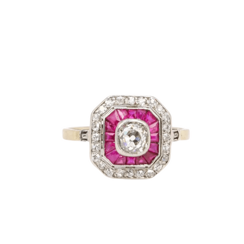 Bague 59 Bague Art Déco diamants taille ancienne et rubis calibrés 58 Facettes J305