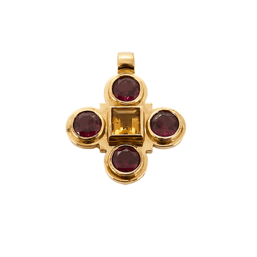 Pendentif Pendentif en or jaune, citrine et tourmalines roses 58 Facettes DV19556-2