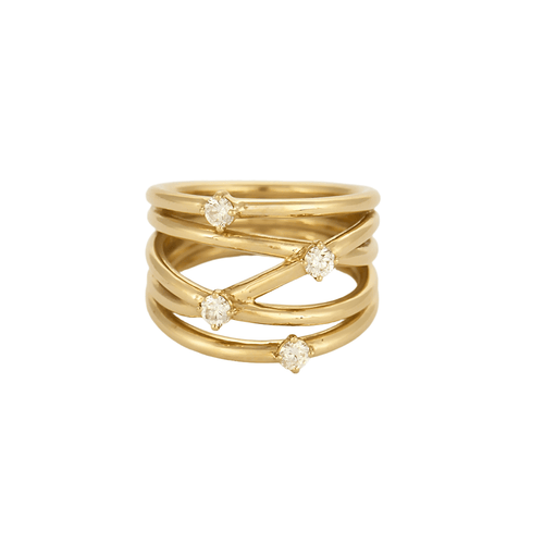 Bague 53 Bague moderniste en or jaune et et diamants 58 Facettes DV0712-2-53-02