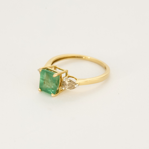 Bague 53 Bague en or jaune émeraude et diamants 58 Facettes DV15052-11