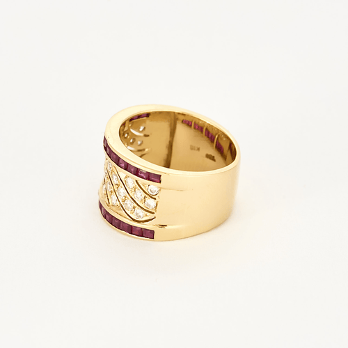 Bague 49 Bague bandeau en or jaune, diamants et rubis 58 Facettes DV20378-1