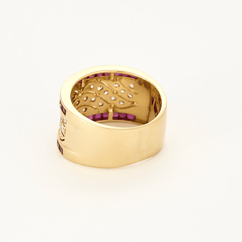 Bague 49 Bague bandeau en or jaune, diamants et rubis 58 Facettes DV20378-1