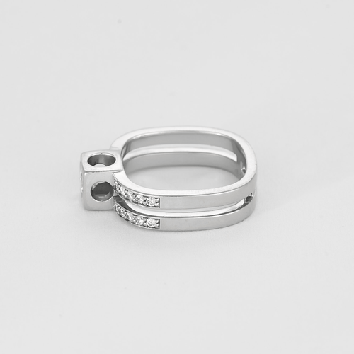 Bague 50 DINH Van - Bague le cube en or gris et diamants. Grand Modèle 58 Facettes DV20347-1-50-2