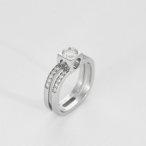 Bague 50 DINH Van - Bague le cube en or gris et diamants. Grand Modèle 58 Facettes DV20347-1-50-2