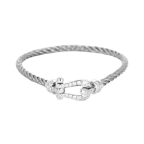 Bracelet Fred - Force 10 - Mini modèle - Bracelet en or blanc, acier et diamants 58 Facettes DV21164-2
