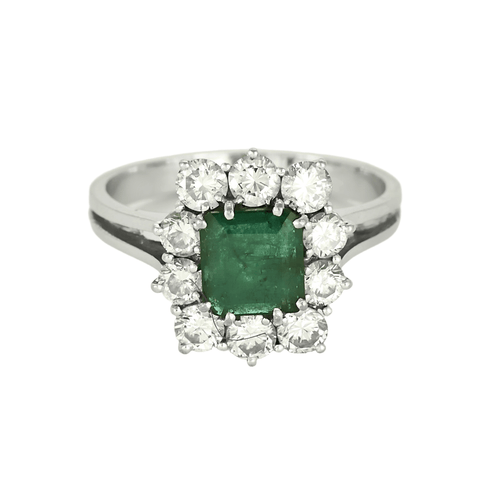 Bague 55 Bague marguerite en or gris émeraude et diamants 58 Facettes DV21287-2-DV0882-1