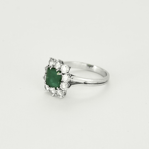 Bague 55 Bague marguerite en or gris émeraude et diamants 58 Facettes DV21287-2-DV0882-1