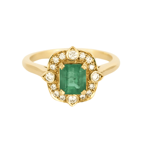 Bague 53 Bague en or jaune émeraude et diamants 58 Facettes DV20524-1