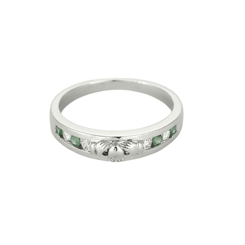 Bague 55.5 Bague jonc en or blanc, diamants et émeraudes 58 Facettes DV20084-1