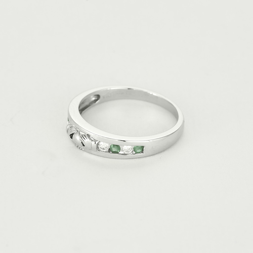 Bague 55.5 Bague jonc en or blanc, diamants et émeraudes 58 Facettes DV20084-1
