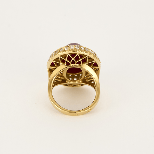 Bague 51.5 Bague en or jaune, rubis traité et diamants 58 Facettes DV20963-1