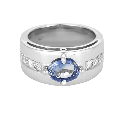 52 Bague jonc en or gris, saphir et diamants 58 Facettes DV0541-10-52-2