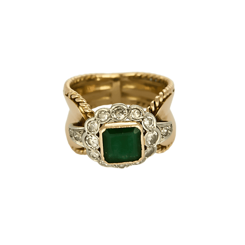 Bague 53 Bague en platine, or jaune, émeraude et diamants 58 Facettes DV21472-1
