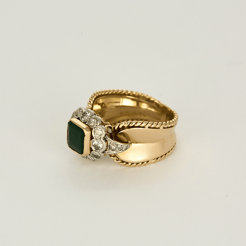 Bague 53 Bague en platine, or jaune, émeraude et diamants 58 Facettes DV21472-1