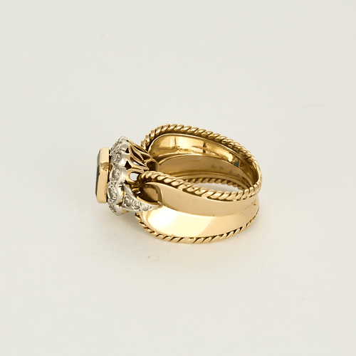 Bague 53 Bague en platine, or jaune, émeraude et diamants 58 Facettes DV21472-1