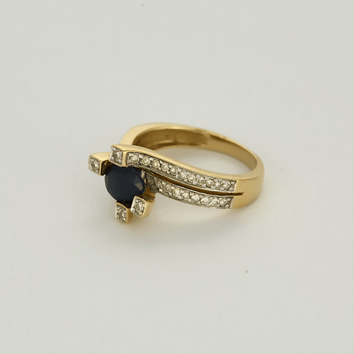 Bague 53 Bague moderniste en or, diamants et saphir 58 Facettes DV11394-2-53-2