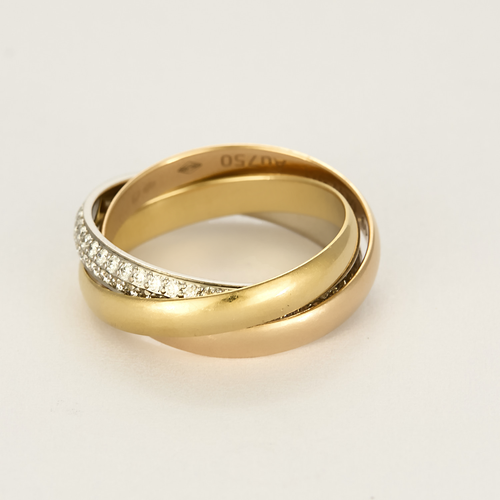 Cartier - Trinity - Bague petit modèle, semi-pavée en or de trois couleurs