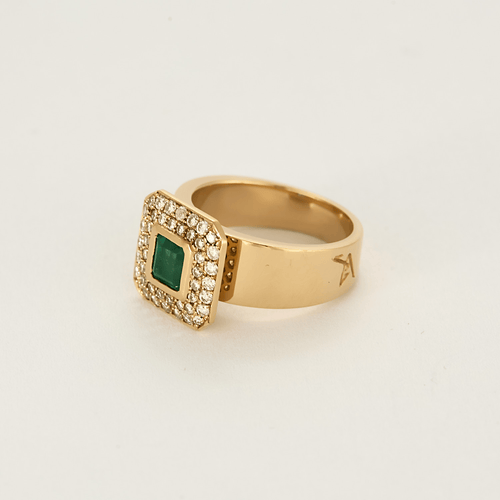 Bague 51 Bague en or jaune émeraude et diamants 58 Facettes DV0421-3