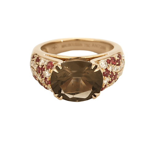 Bague 49 MAUBOUSSIN - Bague en or rose quartz fumé, diamants, saphirs oranges 58 Facettes DV21372-1