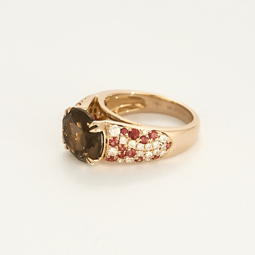Bague 49 MAUBOUSSIN - Bague en or rose quartz fumé, diamants, saphirs oranges 58 Facettes DV21372-1