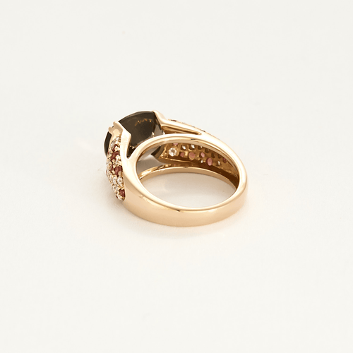 Bague 49 MAUBOUSSIN - Bague en or rose quartz fumé, diamants, saphirs oranges 58 Facettes DV21372-1