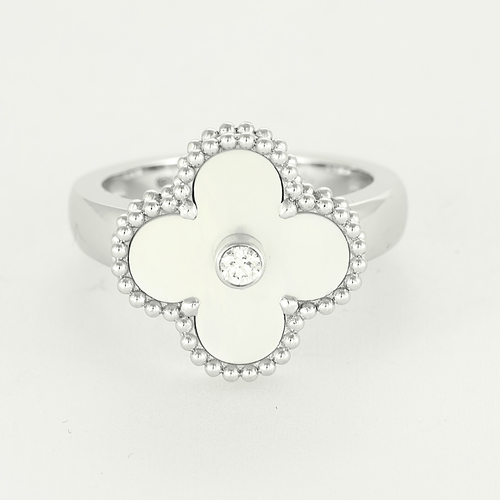 Bague 51 Van Cleef & Arpels - Alhambra -Bague en or gris, nacre et diamant 58 Facettes DV0830-34-51-2