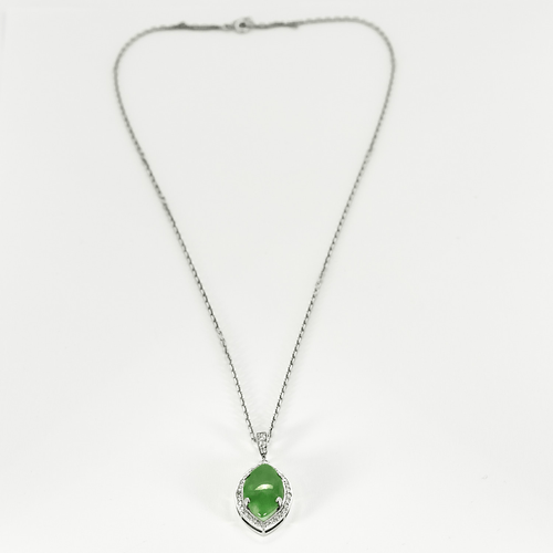 Collier Chaîne et pendentif en or gris, jade et diamants 58 Facettes DV0513-4