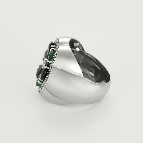 Bague 56 Importante Bague floral or gris, saphirs, émeraudes et diamants 58 Facettes DV22972-5-56-3