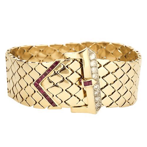 Bracelet Elegant Bracelet ruban or jaune, diamants et rubis 58 Facettes DV22972-13