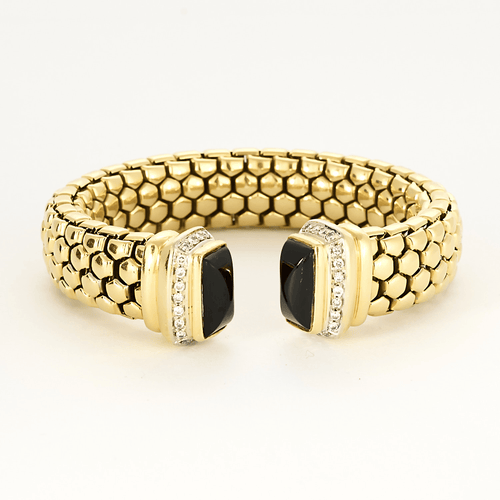 Bracelet Bracelet semi rigide en or jaune, onyx et diamants 58 Facettes DV22972-15