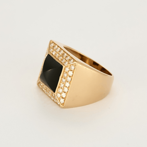 Bague 54 Bague chevalière en or rose, pierre noire et diamants 58 Facettes DV22972-9-54-3