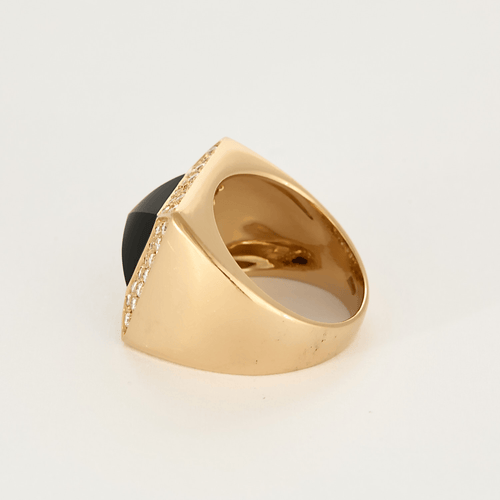 Bague 54 Bague chevalière en or rose, pierre noire et diamants 58 Facettes DV22972-9-54-3