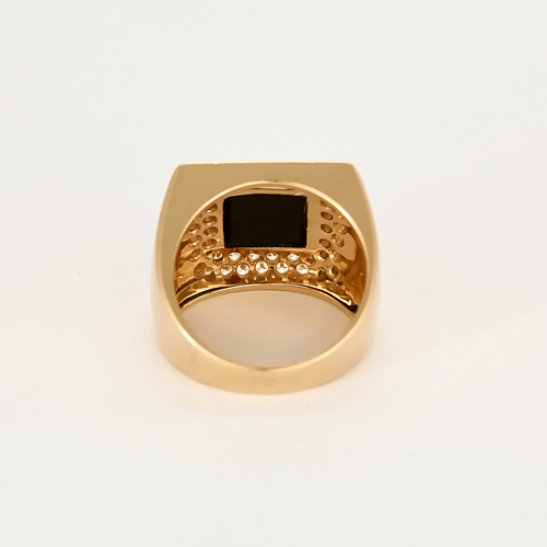 Bague 54 Bague chevalière en or rose, pierre noire et diamants 58 Facettes DV22972-9-54-3