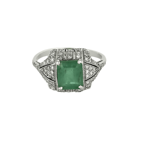 Bague 57 Bague en or gris, émeraude et diamants 58 Facettes DV22972-4-57-3