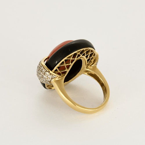 Bague 49 Bague cocktail en or jaune, corail et onyx 58 Facettes DV22972-1-49-2