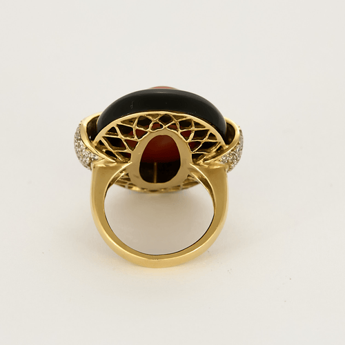 Bague 49 Bague cocktail en or jaune, corail et onyx 58 Facettes DV22972-1-49-2