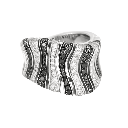 52 Bague moderniste en or gris diamants noirs et blancs 58 Facettes DDV23962-1-52-1
