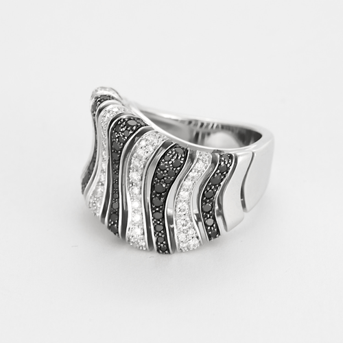 52 Bague moderniste en or gris diamants noirs et blancs 58 Facettes DDV23962-1-52-1