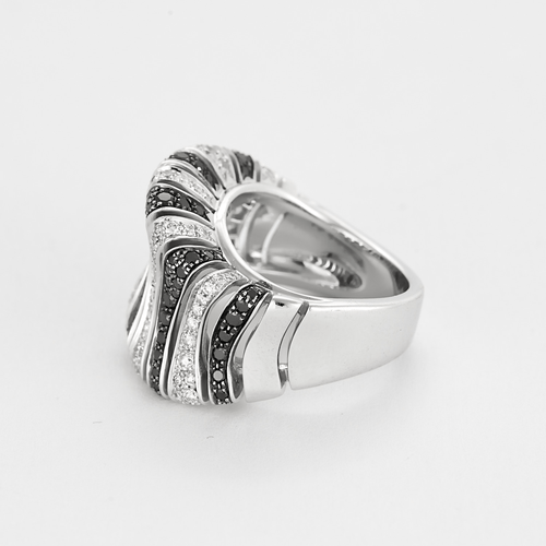 52 Bague moderniste en or gris diamants noirs et blancs 58 Facettes DDV23962-1-52-1