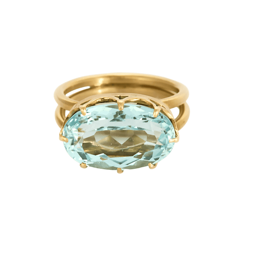 Bague 45 Bague en or jaune et aigue marine facettée 58 Facettes DV23466-4-45-3