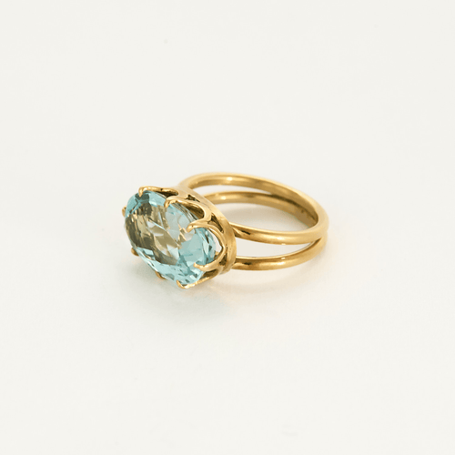 Bague 45 Bague en or jaune et aigue marine facettée 58 Facettes DV23466-4-45-3