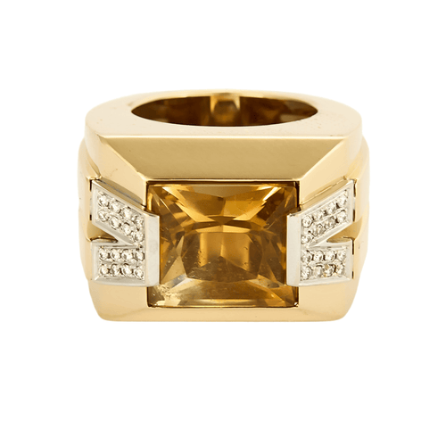 Bague 51 VERSACE - Bague chevalière deux ors, citrine et diamants 58 Facettes DV22972-2-51-2