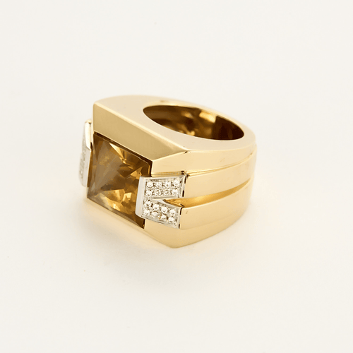 Bague 51 VERSACE - Bague chevalière deux ors, citrine et diamants 58 Facettes DV22972-2-51-2