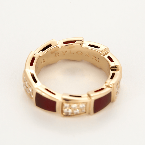 Bague 49 Bulgari - Serpenti Viper - Bague en or jaune, cornaline et diamants 58 Facettes DV23248-2