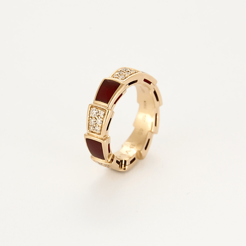 Bague 49 Bulgari - Serpenti Viper - Bague en or jaune, cornaline et diamants 58 Facettes DV23248-2