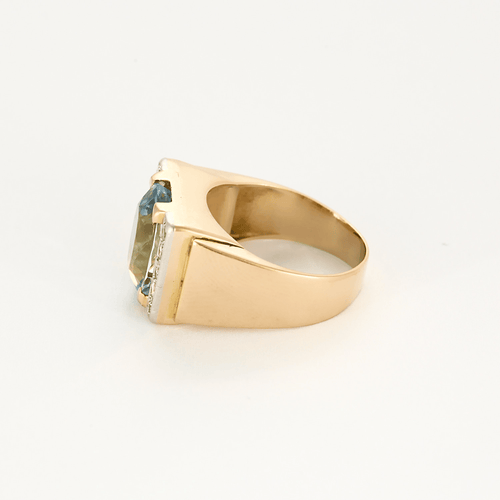 Bague 54 Bague Tank en or rose et or gris, diamants et aigue marine 58 Facettes DV5238-2