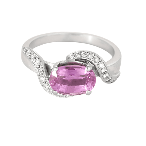 Bague 54,5 Bague en or gris saphir rose et diamants 58 Facettes DV0942-5-545-6