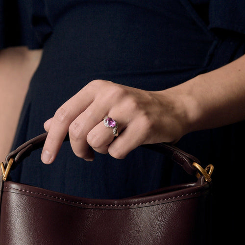 Bague 54,5 Bague en or gris saphir rose et diamants 58 Facettes DV0942-5-545-6