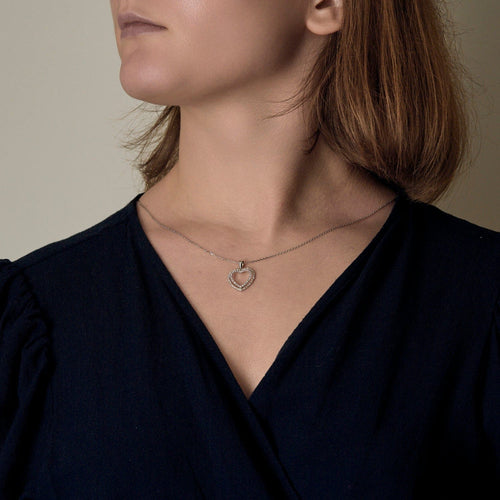 Collier Chaîne et Pendentif Coeur en or gris et diamants 58 Facettes DV24276-12